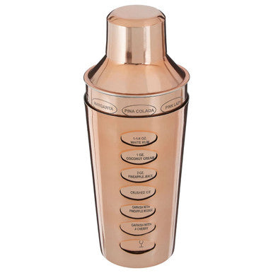 Orsina Rose Gold Cocktail Shaker with Etched Recipes – 9 Drink Guides