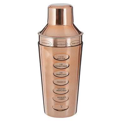 Orsina Rose Gold Cocktail Shaker with Etched Recipes – 9 Drink Guides