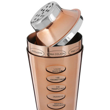Orsina Rose Gold Cocktail Shaker with Etched Recipes – 9 Drink Guides