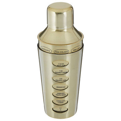 Orsina Brushed Brass Cocktail Shaker with Etched Recipe Guides