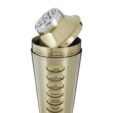 Orsina Brushed Brass Cocktail Shaker with Etched Recipe Guides
