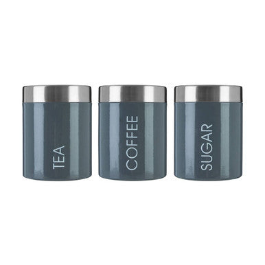 Orsina Grey Enamel Kitchen Canisters – Set of 3 Tea Coffee Sugar Jars