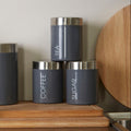 Orsina Grey Enamel Kitchen Canisters – Set of 3 Tea Coffee Sugar Jars