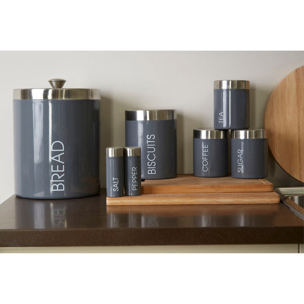 Orsina Grey Enamel Kitchen Canisters – Set of 3 Tea Coffee Sugar Jars