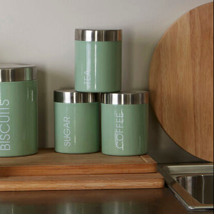 Orsina Liberty Pistachio Enamel Canisters – Set of 3 Kitchen Storage