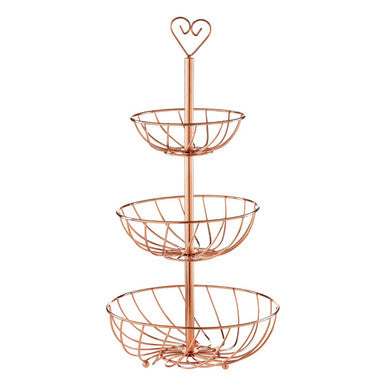 Orsina Kuper 3 Tier Fruit Basket – Rose Gold Wire Countertop Organizer