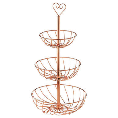 Orsina Kuper 3 Tier Fruit Basket – Rose Gold Wire Countertop Organizer