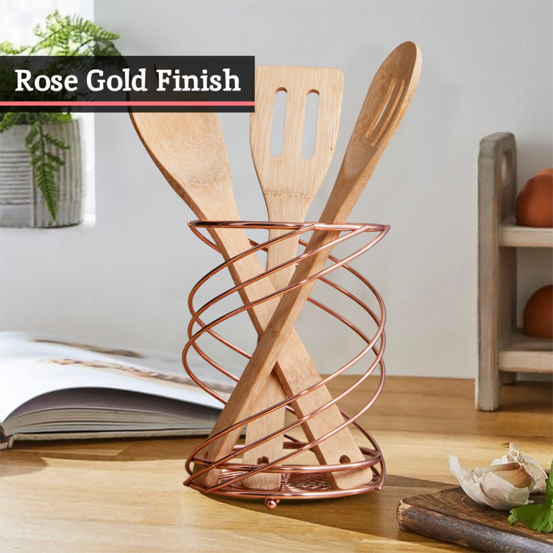 Orsina Kuper Gold Metal Wire Utensil Holder – Modern Kitchen Organizer