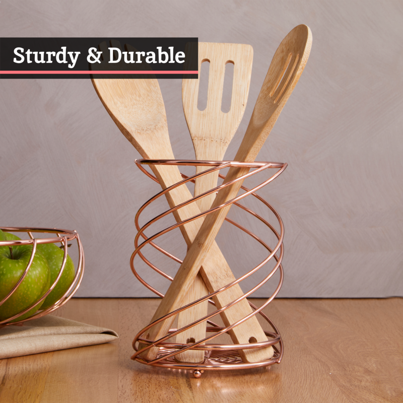 Orsina Kuper Gold Metal Wire Utensil Holder – Modern Kitchen Organizer