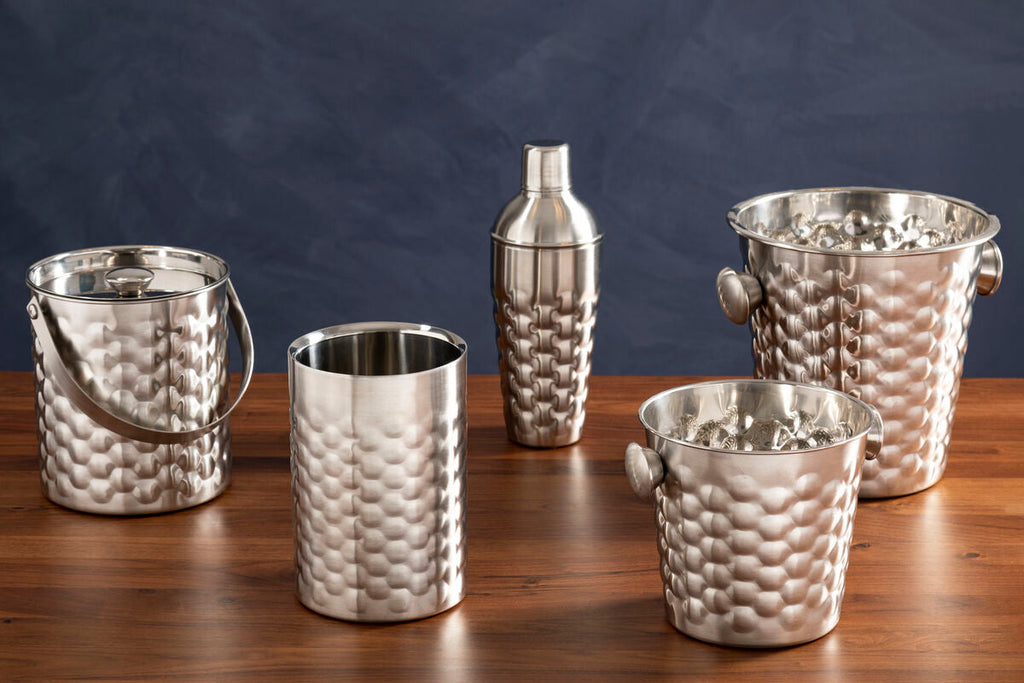 Orsina Honey Bee Silver Ice Bucket with Handles – Honeycomb Texture