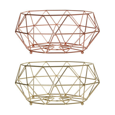 Orsina Vertex Copper Fruit Basket – Geometric Wire Countertop Bowl