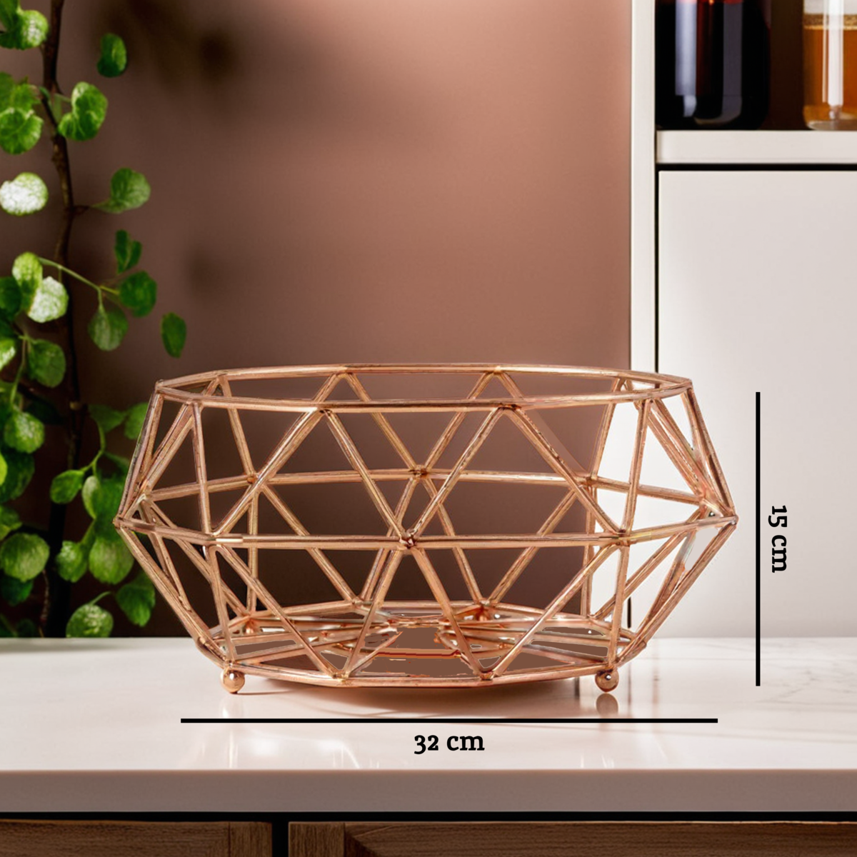 Orsina Vertex Copper Fruit Basket – Geometric Wire Countertop Bowl