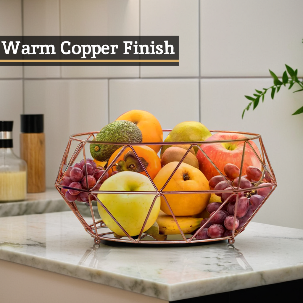 Orsina Vertex Copper Fruit Basket – Geometric Wire Countertop Bowl