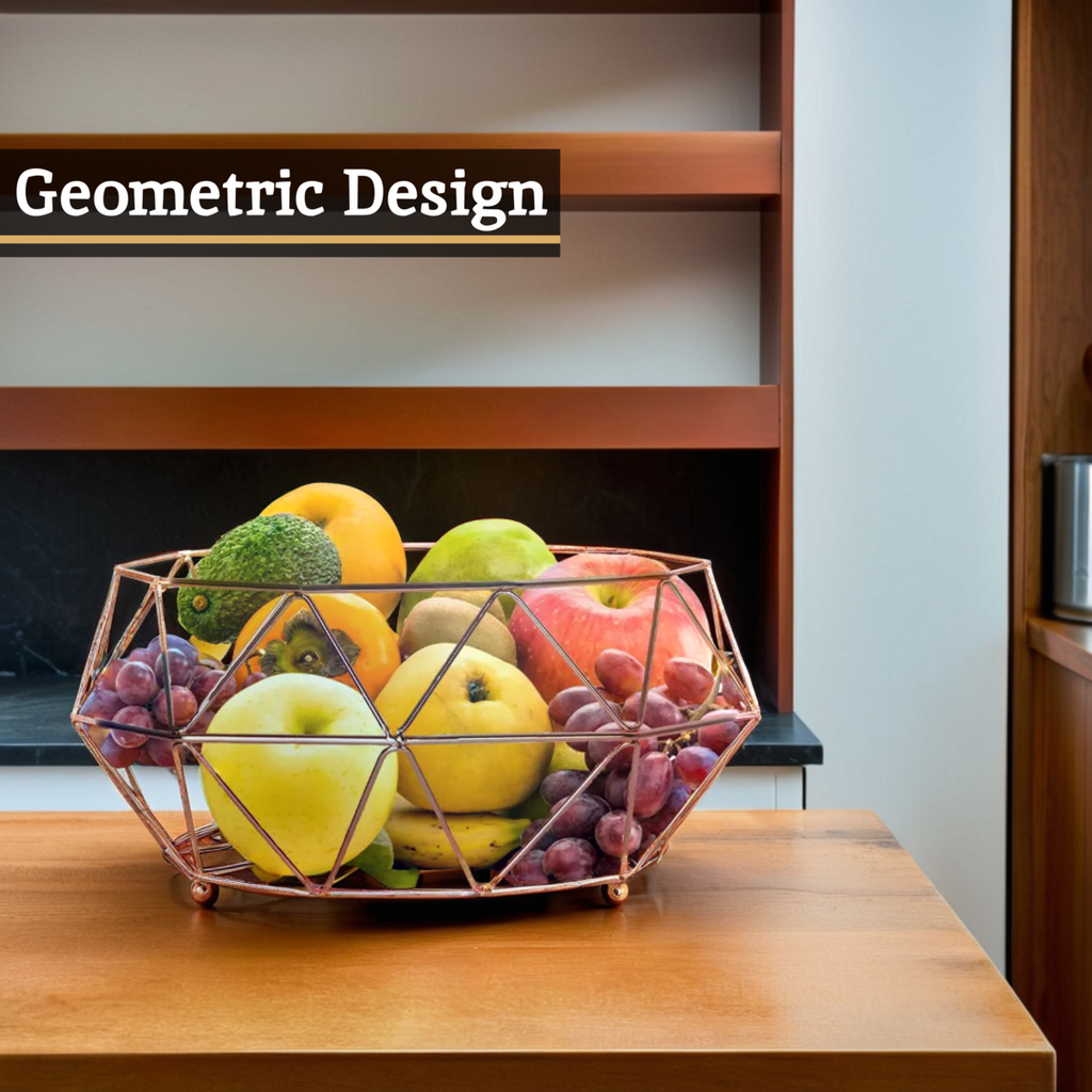Orsina Vertex Copper Fruit Basket – Geometric Wire Countertop Bowl