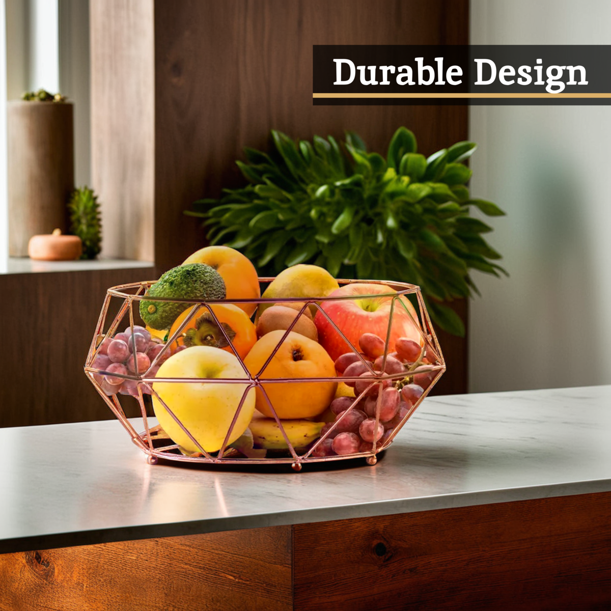 Orsina Vertex Copper Fruit Basket – Geometric Wire Countertop Bowl