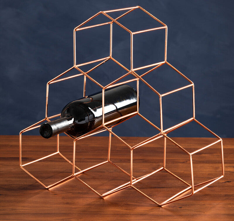 Orsina Vertex 6 Bottle Wine Rack – Copper Finish Geometric Storage