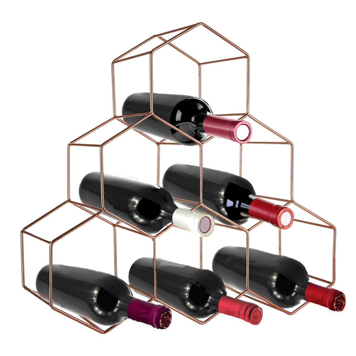 Orsina Vertex 6 Bottle Wine Rack – Copper Finish Geometric Storage