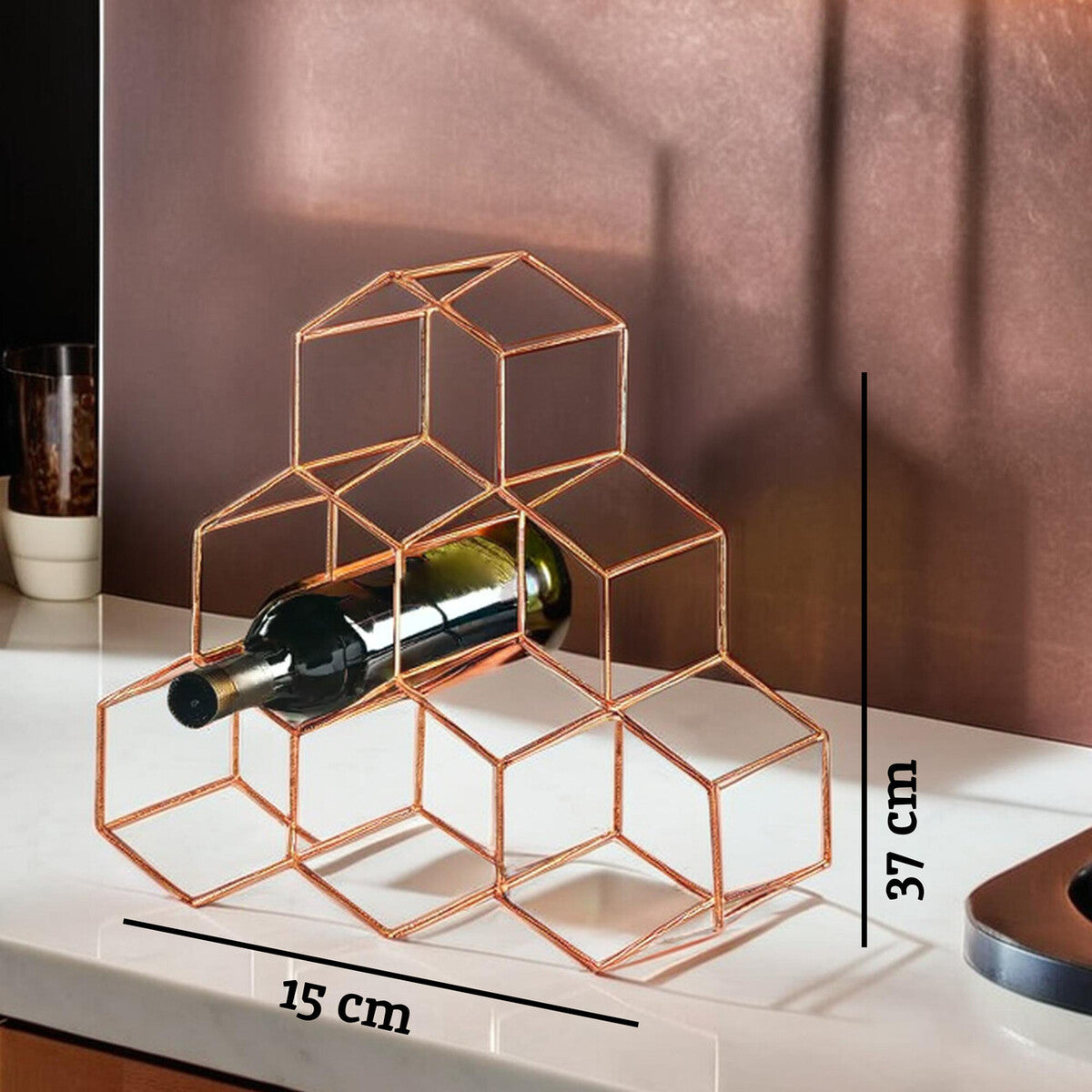 Orsina Vertex 6 Bottle Wine Rack – Copper Finish Geometric Storage