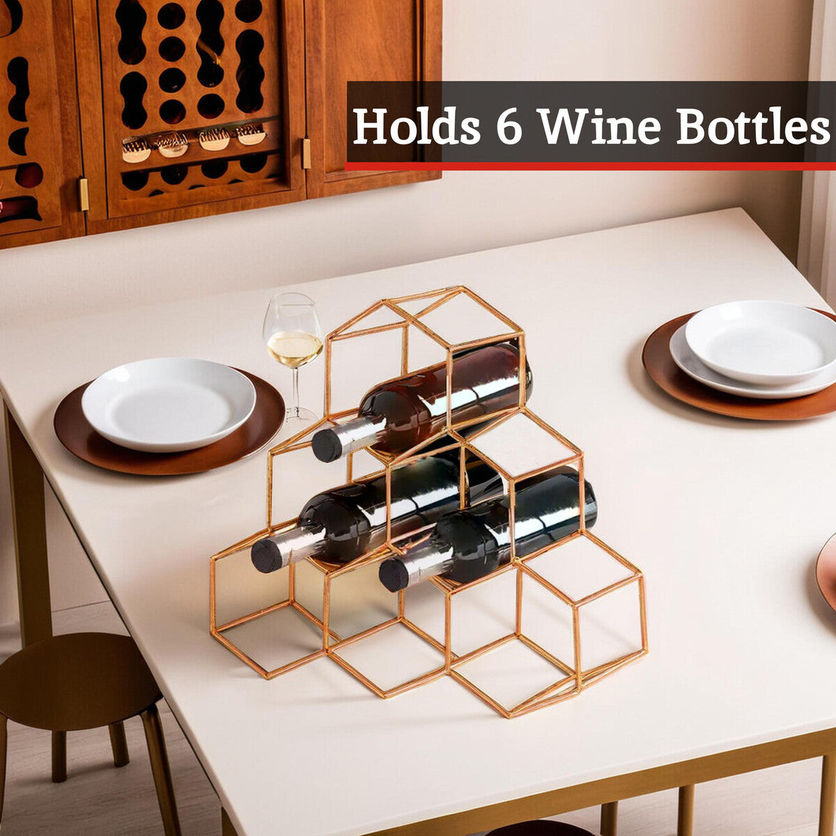 Orsina Vertex 6 Bottle Wine Rack – Copper Finish Geometric Storage
