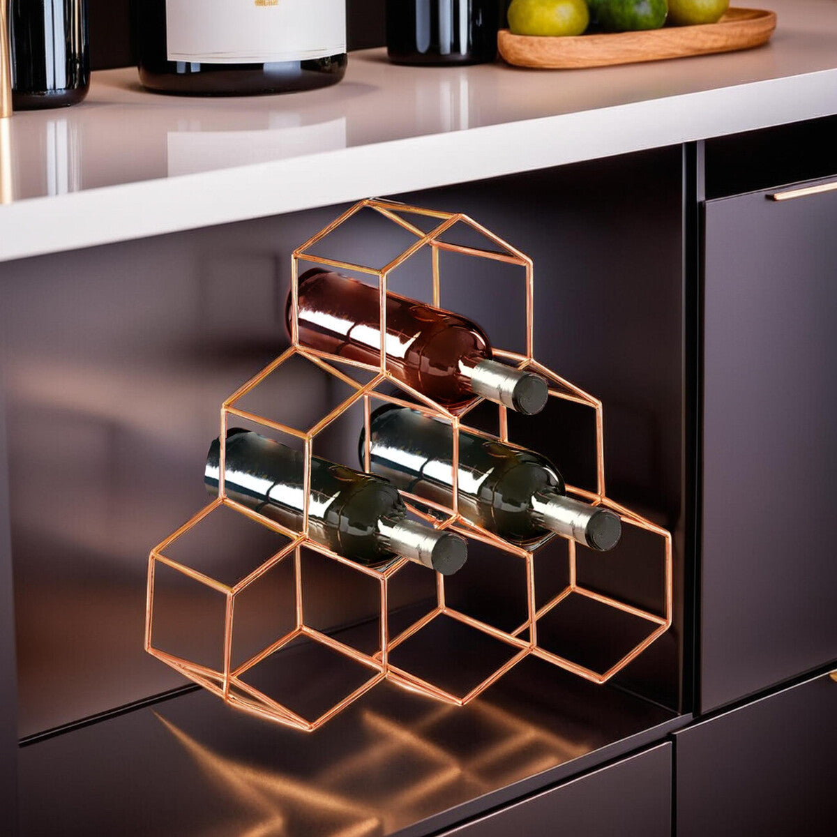 Orsina Vertex 6 Bottle Wine Rack – Copper Finish Geometric Storage