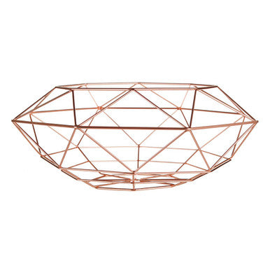 Orsina Vertex Wide Fruit Basket – Copper Finish Diamond Grid Bowl