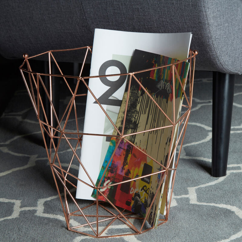 Orsina Vertex Copper Finish Storage Basket – Geometric Wire Organizer