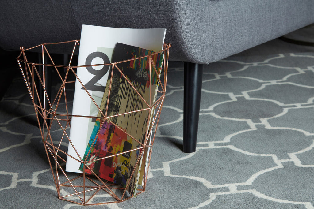 Orsina Vertex Copper Finish Storage Basket – Geometric Wire Organizer