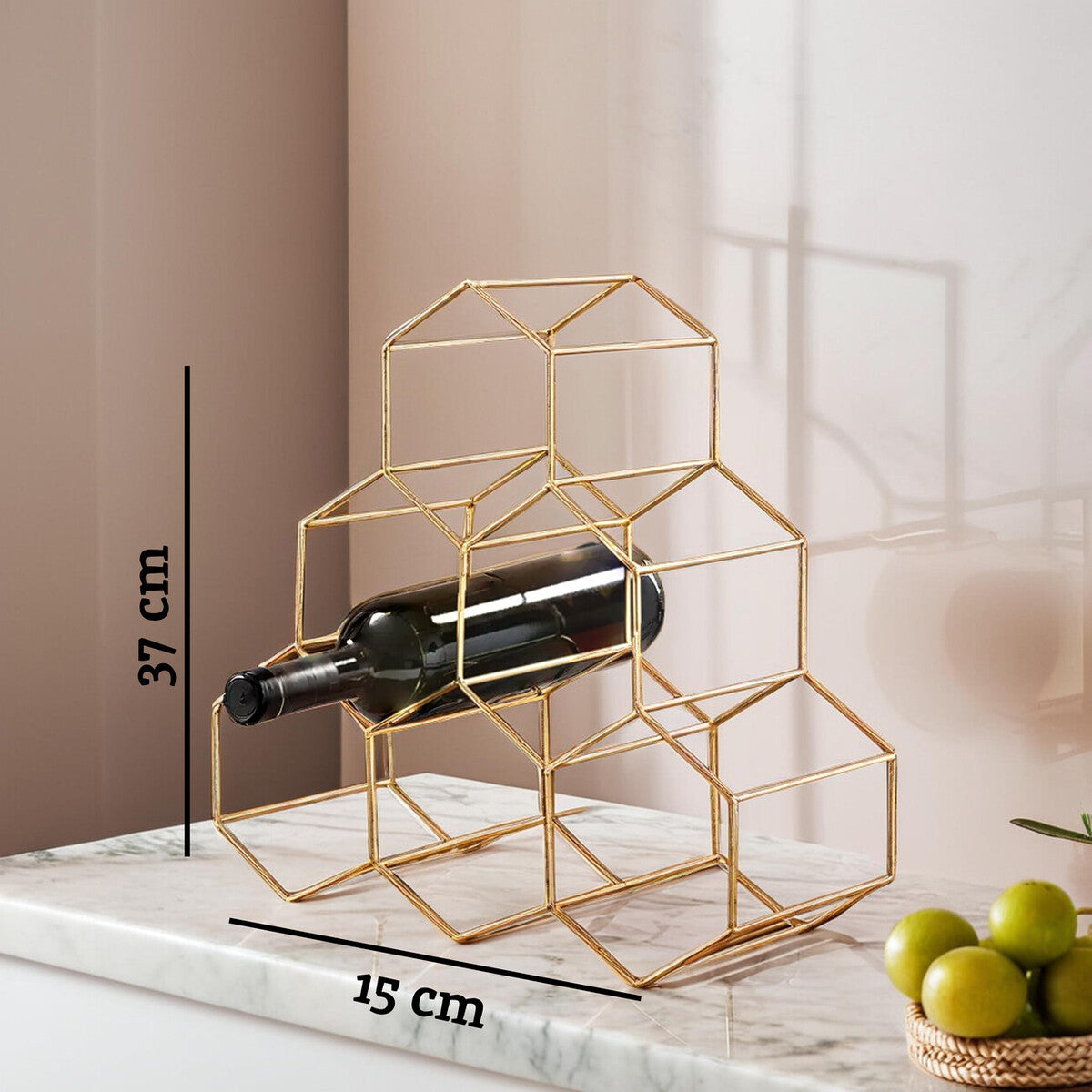 Orsina Vertex 6 Bottle Gold Wine Rack – Modern Countertop Storage