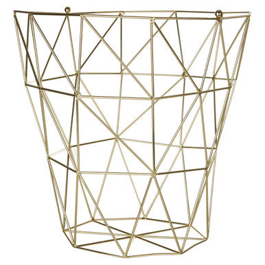 Orsina Vertex Tall Storage Basket – Gold Finish Geometric Wire Decor