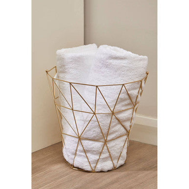 Orsina Vertex Tall Storage Basket – Gold Finish Geometric Wire Decor