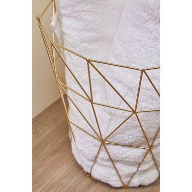 Orsina Vertex Tall Storage Basket – Gold Finish Geometric Wire Decor