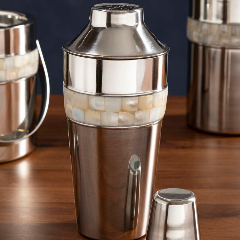 Orsina Silver Cocktail Shaker with Mother of Pearl Inlay Barware