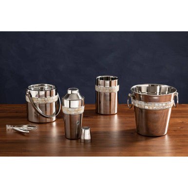 Orsina Silver Cocktail Shaker with Mother of Pearl Inlay Barware