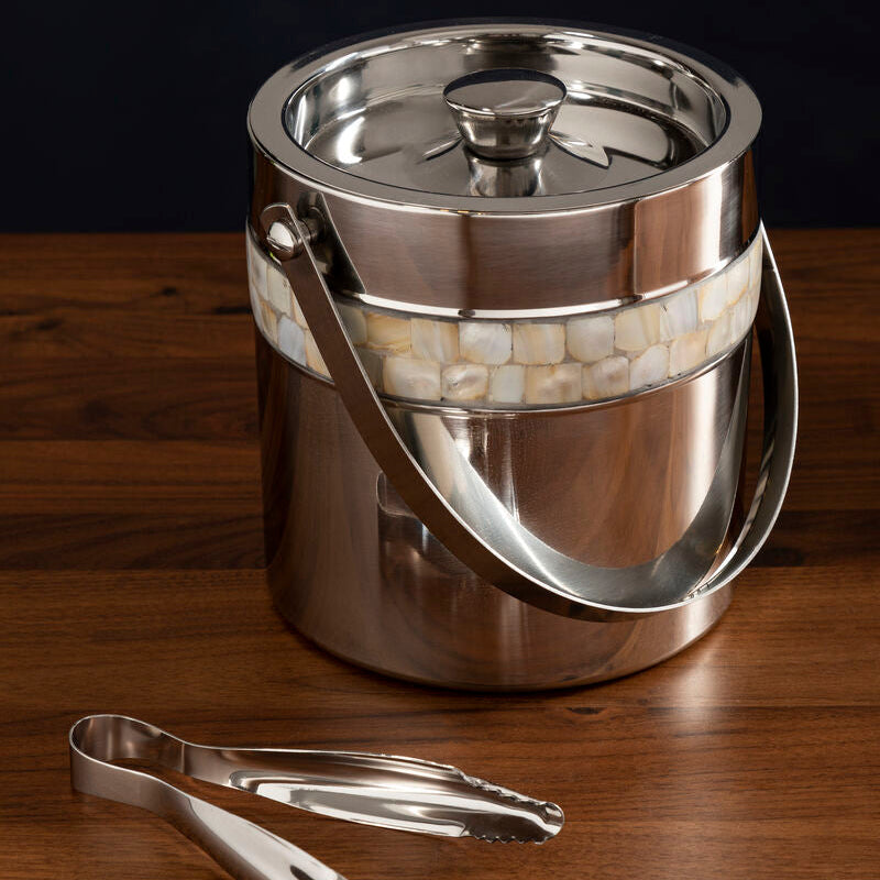Orsina Mother of Pearl Inlay Ice Bucket with Tongs – Silver Barware