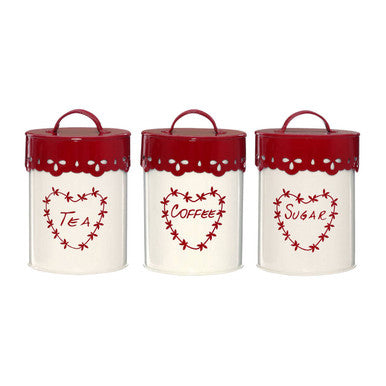 Orsina Anglaise Tea Coffee and Sugar Canister Set – Cream and Red