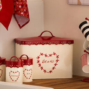 Orsina Anglaise Bread Bin – Vintage Cream and Red Kitchen Food Storage