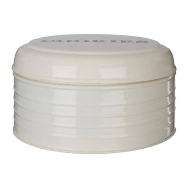 Orsina Round Biscuit Tin – Cream Metal Cookie Jar with Airtight Lid