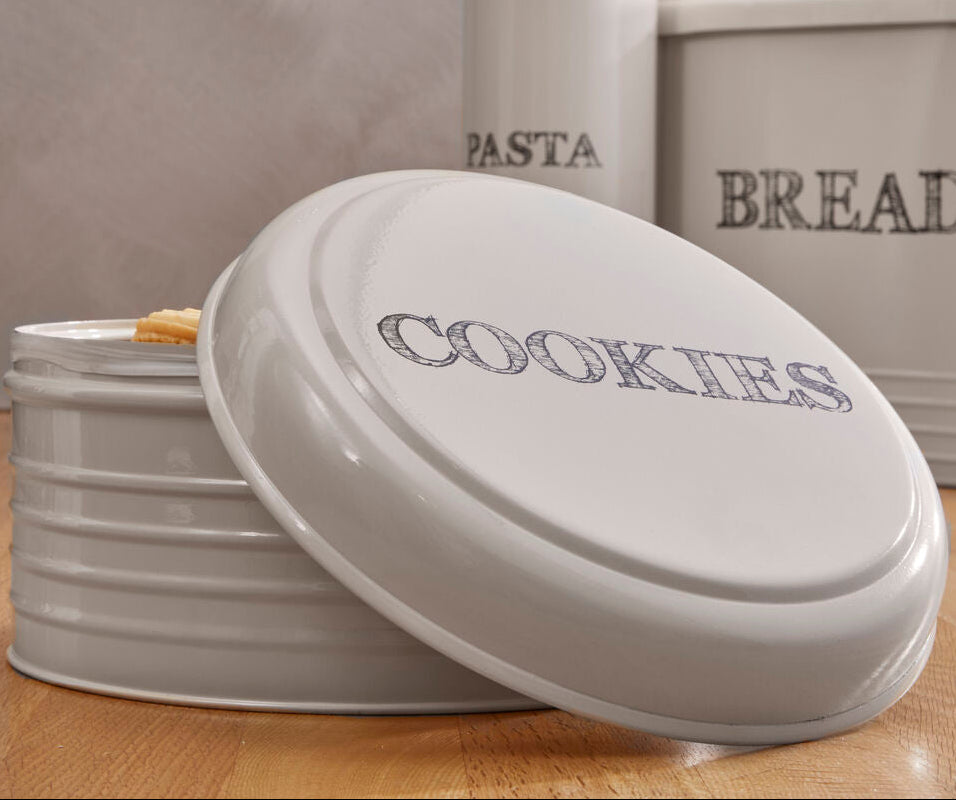 Orsina Round Biscuit Tin – Cream Metal Cookie Jar with Airtight Lid
