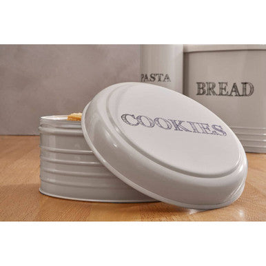 Orsina Round Biscuit Tin – Cream Metal Cookie Jar with Airtight Lid