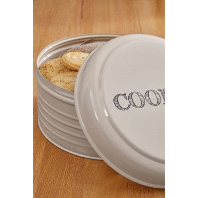 Orsina Round Biscuit Tin – Cream Metal Cookie Jar with Airtight Lid