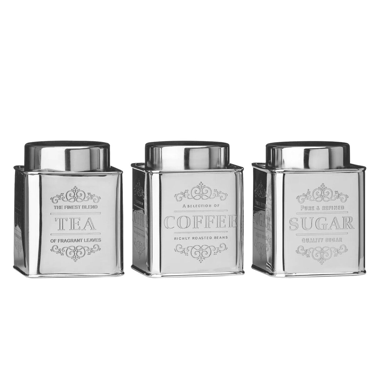 Orsina Stainless Steel Tea Coffee and Sugar Set – 3 Piece Canister Trio