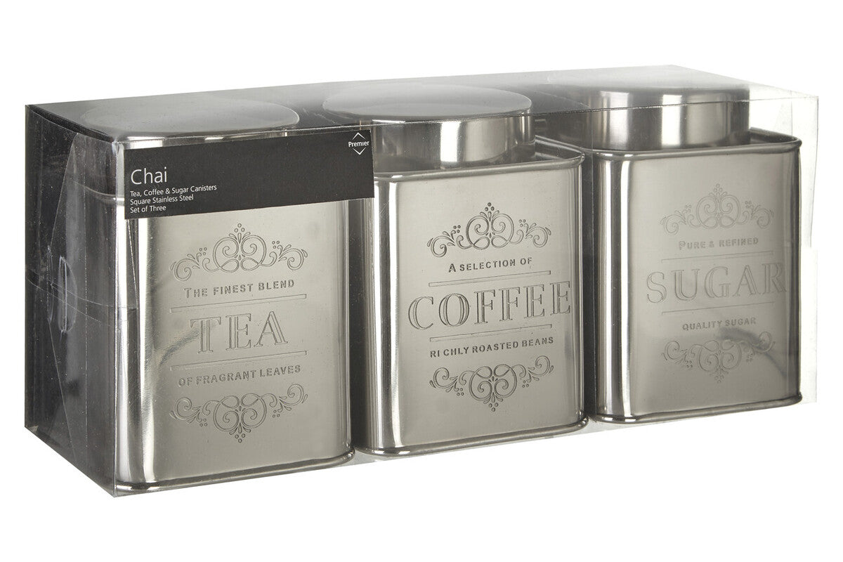Orsina Stainless Steel Tea Coffee and Sugar Set – 3 Piece Canister Trio