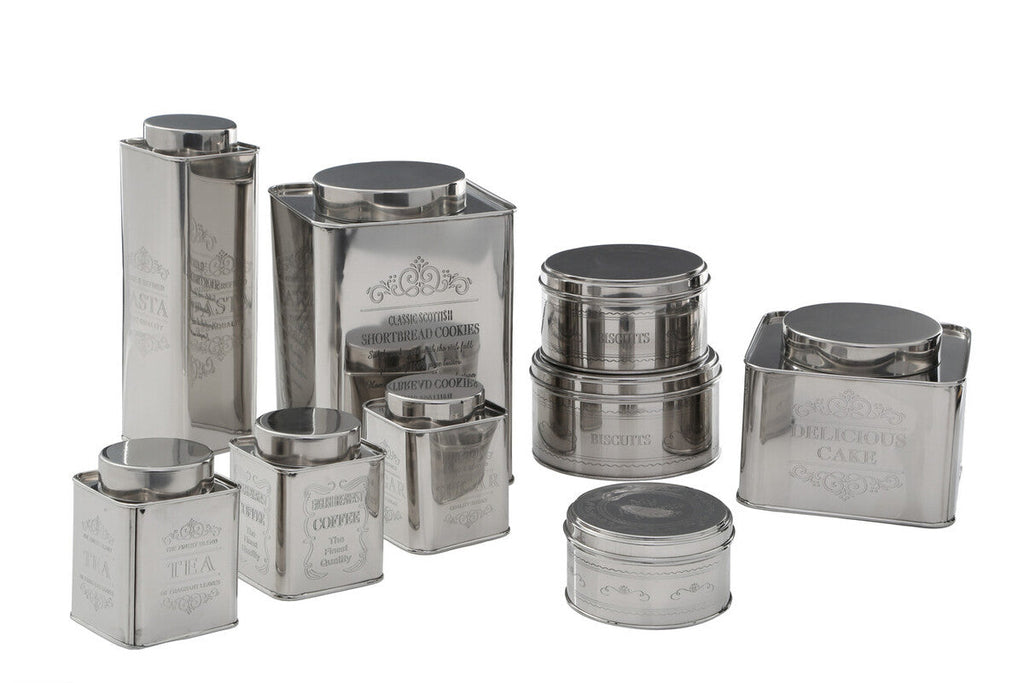 Orsina Chai Silver Pasta Canister – Square Metal Food Storage Jar