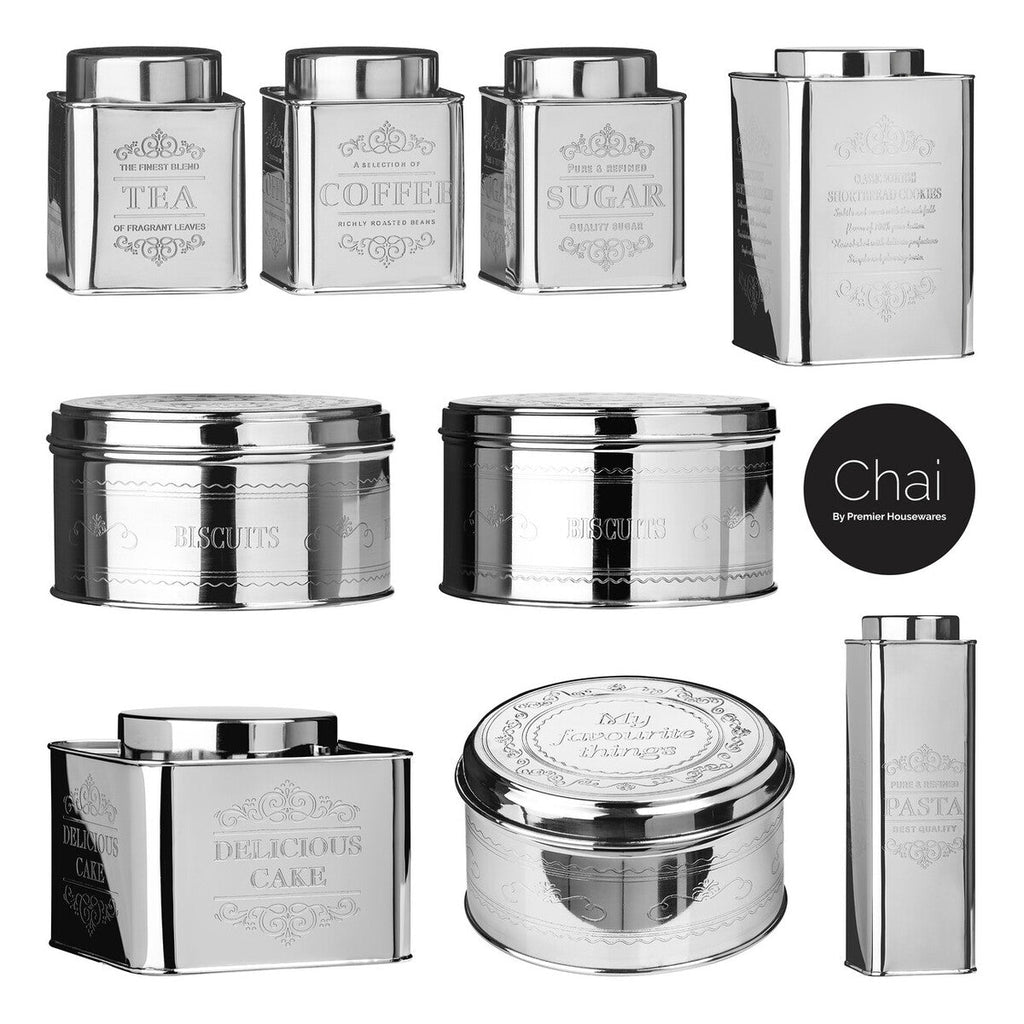 Orsina Chai Silver Pasta Canister – Square Metal Food Storage Jar