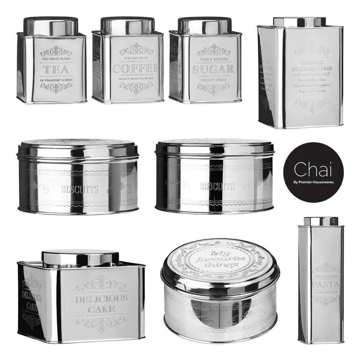 Orsina Chai Silver Pasta Canister – Square Metal Food Storage Jar