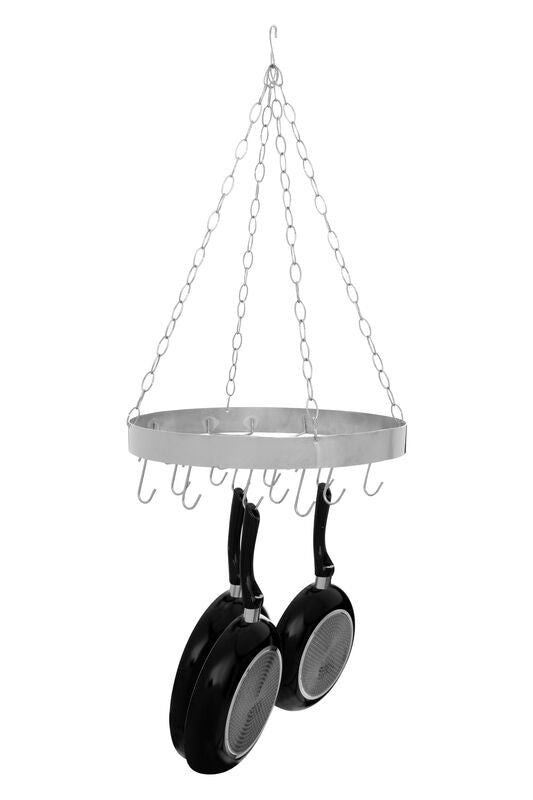 Orsina Round Hanging Pot Rack – Matt Chrome Kitchen Ceiling Storage