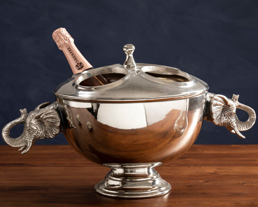 Orsina Yala Elephant Wine Cooler | 4-Bottle Silver Chiller with Lid