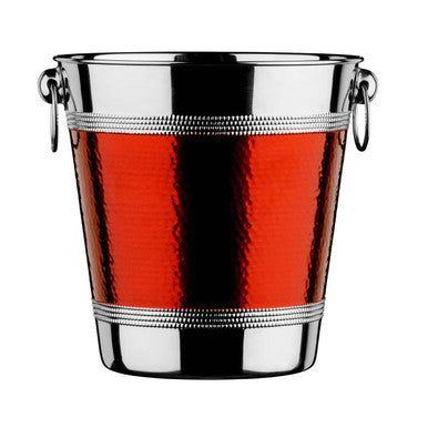 Orsina Hammered Red Band Wine Bucket – Polished Stainless Steel Cooler