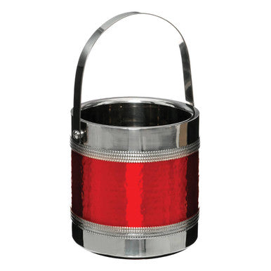 Orsina Red Ice Bucket with Tongs – Insulated Hammered Metal Barware