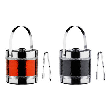 Orsina Red Ice Bucket with Tongs – Insulated Hammered Metal Barware